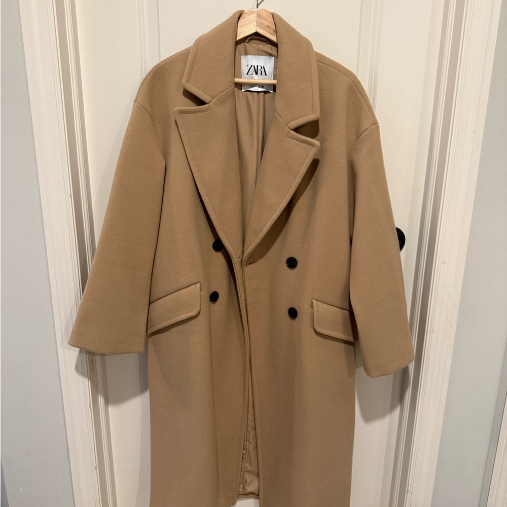 Zara Camel Double-Breasted Trench Coat